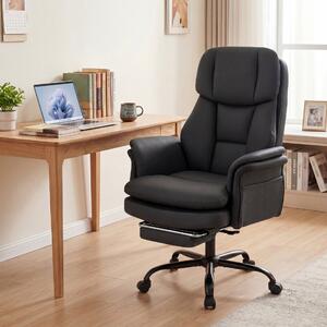 Costway Sedia da ufficio ergonomica braccioli regolabili su 5 livelli e poggiapiedi retrattile, Sedia scrivania con rotelle girevole Nero
