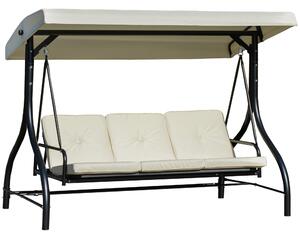 Dondolo Letto 3 Posti 195x117x174 cm in Metallo e Poliestere Nero e Beige