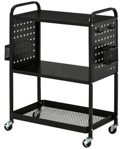 Carrello Portavivande da Cucina 3 Ripiani 70x33,4x80,5 cm con Ruote in Acciaio Nero