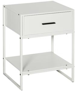 Comodino 1 Cassetto 1 Ripiano 45x40x60 cm in Acciaio e Truciolato Bianco