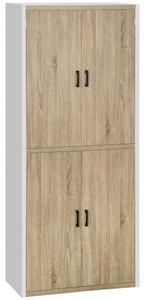 Mobile Dispensa Cucina 4 Ante 80x40x182 cm in MDF Bianco e Legno