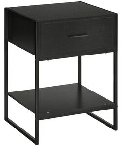 Comodino 1 Cassetto 1 Ripiano 45x40x60 cm in Acciaio e Truciolato Nero