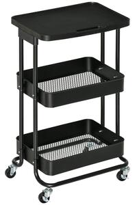 Carrello Portavivande da Cucina 3 Ripiani 46x34,5x76,5 cm con Ruote in Acciaio Nero