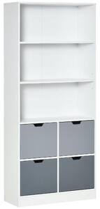 Libreria 4 Cassetti 3 Ripiani 76x30x173 cm in MDF e Truciolato Bianco e Grigio