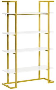 Libreria 4 Ripiani 92x35x152 cm in MDF e Acciaio Bianco e Oro
