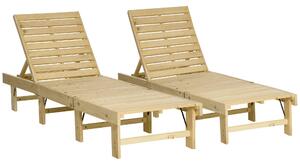 Set 2 Lettini Prendisole 195x59x30 cm in Legno Naturale