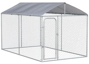 Recinto per Animali Domestici con Tetto 400x230x232 cm in Acciaio e Tessuto Oxfod Argento