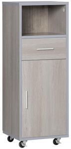 Mobiletto Bagno con Ruote 30x32x87 cm in MDF Grigio e Legno