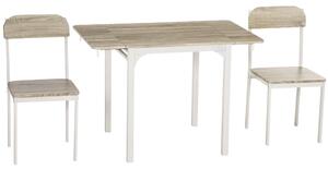 Set Tavolo e 2 Sdie da Giardino in Metallo e Legno Naturale
