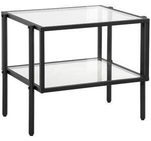 Tavolino 2 Ripiani 54x44x45,5 cm in Acciaio e Vetro Nero