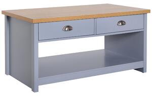 Tavolino 2 Cassetti 1 Ripiano 99x55x50,5 cm in MDF Grigio e Legno
