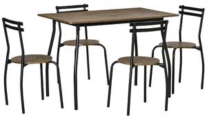 Set Tavolo e 4 Sedie in Acciaio e MDF Noce