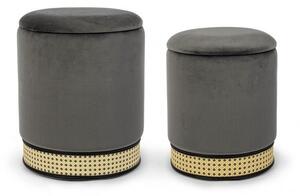 Set 2 Pouf Contenitore in Poliestere Effetto Velluto Milena Grigio Scuro