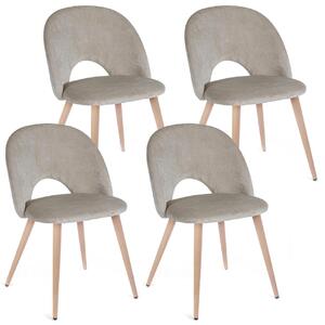 Set 4 Sedie 53x60x82 cm in Poliestere Effetto Velluto Tortora