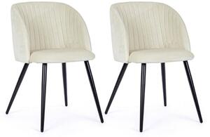 Set 2 Sedie 53x57x81,5 cm in Poliestere Effetto Velluto Bianco