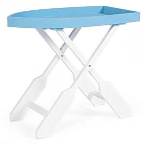 Tavolo Pieghevole da Giardino 60x30x56 cm in Legno Bianco e Azzurro