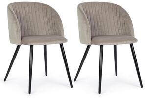 Set 2 Sedie 53x57x81,5 cm in Poliestere Effetto Velluto Tortora