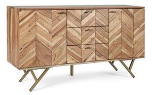 Credenza 2 Ante 3 Cassetti 140x40x76 cm in Legno Marrone