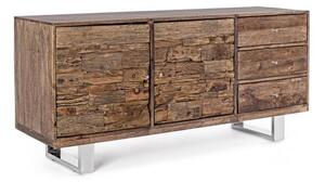 Credenza 2 Ante 3 Cassetti 160x45x75 cm in Legno Marrone