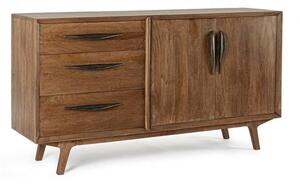 Credenza 2 Ante 3 Cassetti 152x40x85 cm in Legno Marrone