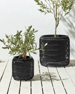 Set di 2 vasi in finto rattan nero per piante con inserto interni ed esterni Beliani