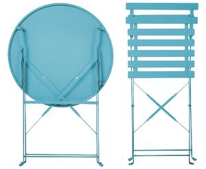 Set da balcone 3 elementi tavolo e sedie rotonde da esterno in acciaio blu pieghevole all'aperto Beliani