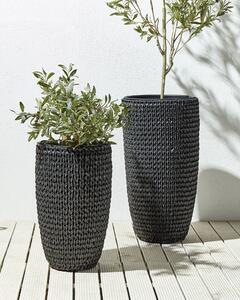 Set di 2 vasi in finto rattan nero per piante con inserto per interni ed esterni Beliani