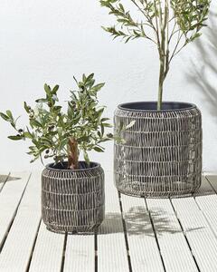 Set di 2 vasi in finto rattan chiaro per piante con inserto interni ed esterni Beliani