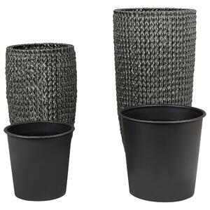 Set di 2 vasi in finto rattan nero per piante con inserto per interni ed esterni Beliani