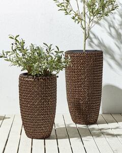 Set di 2 vasi in finto rattan marrone per piante con inserto per interni ed esterni Beliani