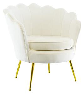Poltrona Imbottita Schienale a Conchiglia in Velluto Piedi Oro Beige