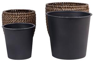 Set di 2 vasi per piante marrone PE Rattan rotondo per interni e per esterni con inserto in plastica Beliani