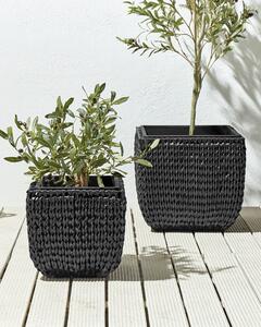 Set di 2 vasi per piante nero PE Rattan rotondo per interni e per esterni con inserto in plastica Beliani