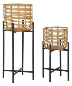 Set 2 Portavasi Ø38x90-33x60 cm in Metallo e Rattan