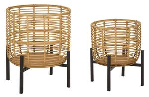 Set 2 Portavasi Ø41x47-33x39 cm in Metallo e Rattan