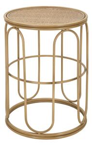 Tavolino Basso Ø40x55 cm in Metallo Piano in Rattan