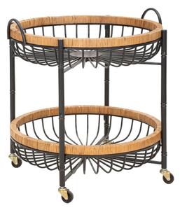 Carrello 2 Ripiani 57x55,5x62,5 cm con Ruote in Metallo e Rattan