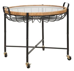 Tavolino Basso 70,5x65x57 cm con Ruote in Metallo Piano in Vetro