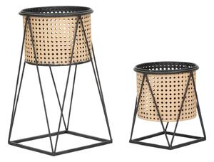 Set 2 Portavasi Ø21x40-19x22 cm in Metallo Nero e Crema