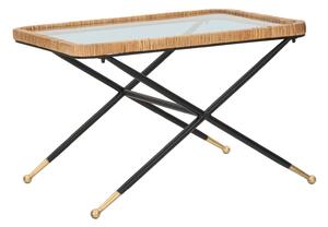 Tavolino Basso 70x50x45 cm in Metallo con Piano in Vetro
