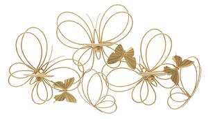 Portacandele da Parete 3 Posti 61x12x34 cm Farfalle in Metallo Oro