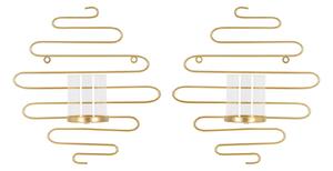 Set 2 Portacandele da Parete 33x10x34 cm in Metallo Oro