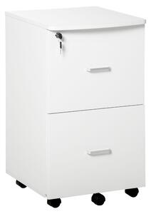 Cassettiera 2 Cassetti da Ufficio 43x45x72 cm con Ruote in MDF e Truciolato Bianco