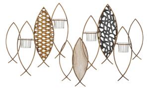 Portacandele da Parete 4 Posti 66x9x40,5 cm Pesci in Metallo
