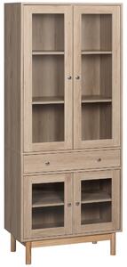 Credenza 1 Cassetto 4 Ante in Vetro 76x40x183 cm in Legno Naturale