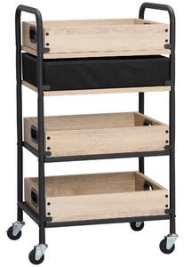 Carrello da Cucina 4 Livelli 45x35x79,5 cm con Cassetto e Vassoi Portavivande in Legno e Acciaio