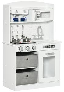 Cucina Giocattolo per Bambini 60,1x31,7x92,9 cm con Luci e Utensili in MDF e PP Bianca