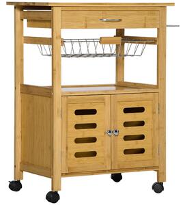Carrello da Cucina con Cassetto 66x36x79 cm Armadietto e Cestino in Legno