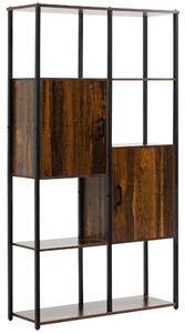 Libreria 4 Ripiani 2 Ante 90x30x159,5 cm in Metallo e Truciolato Nero e Marrone