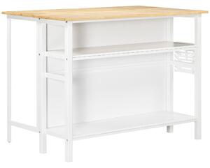 Isola Cucina Pieghevole 120x76x91,5 cm in Legno e Acciaio Bianco